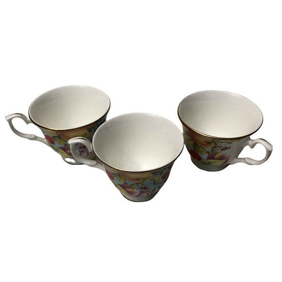 Duchess Fine English Bone China Fruit Pattern Gold Trim Tea Cups 3 Piece Art - Picture 5 of 9
